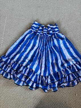 NWOT VTG 00s Betsey Johnson Blue White Striped Pink Flower Ruffle Mini Dress 8